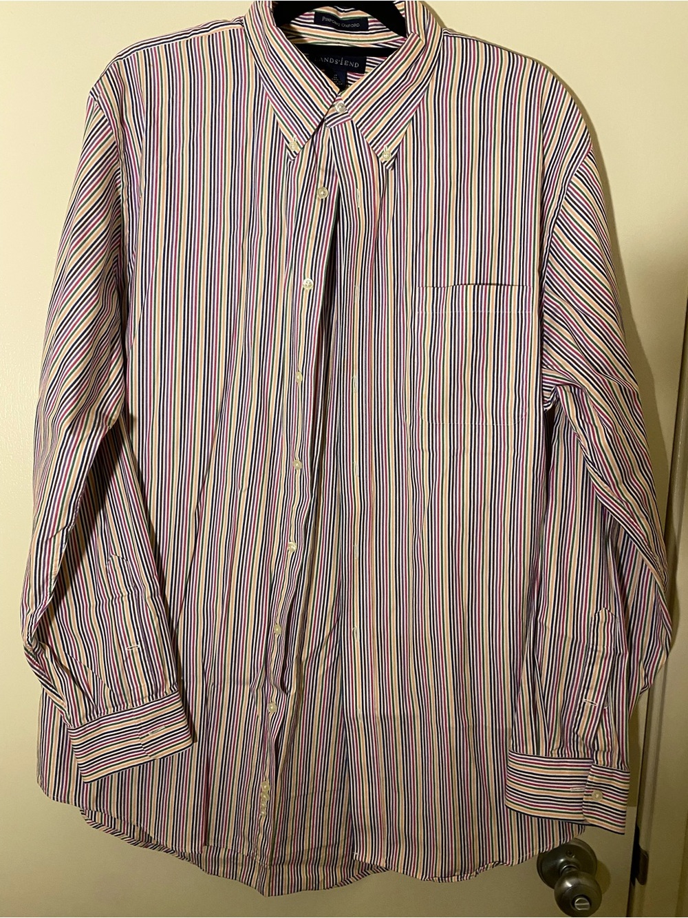 Lands' End Men's Multi-Stripe Button-Down Shirt - Pink/Blue